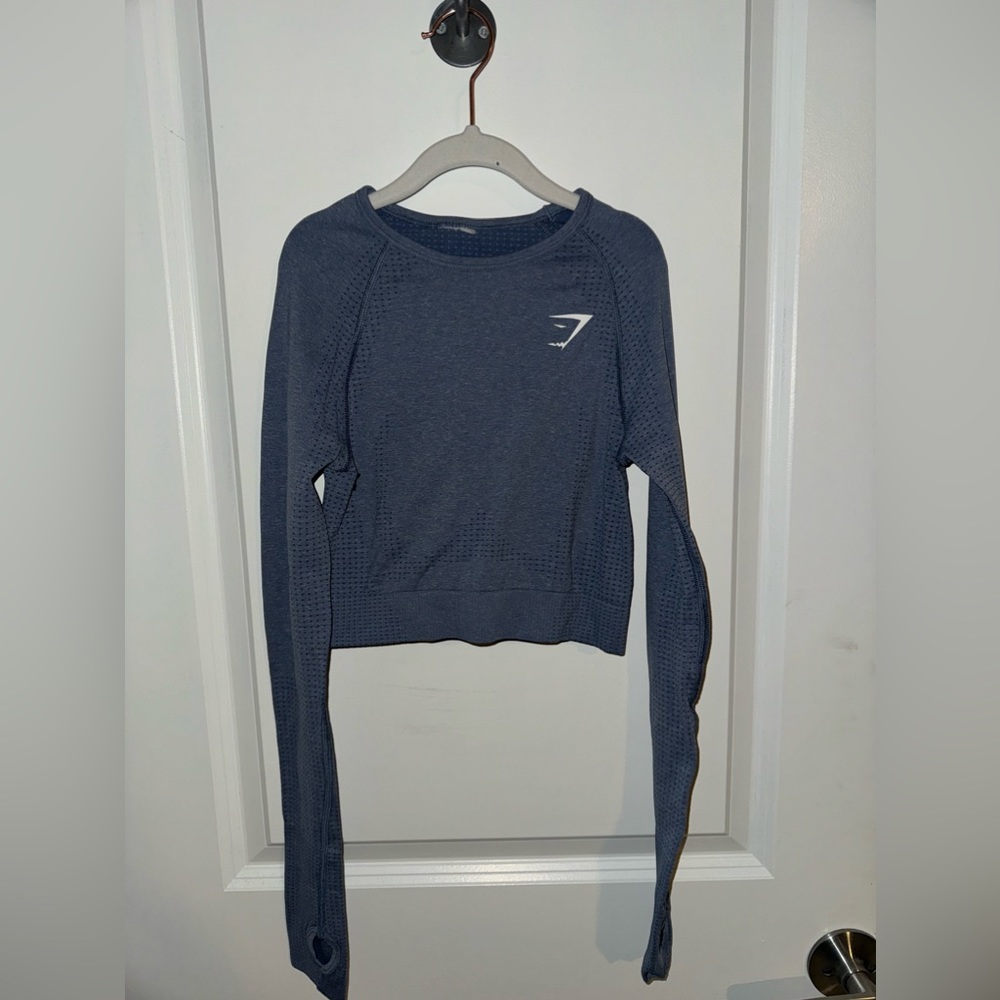 Gymshark cropped long sleeve top, indigo color XS